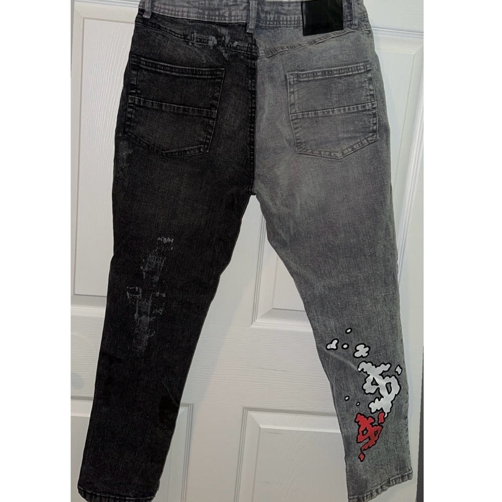 Graphic Black and Gray Jeans with Red Accents - Picture 2 of 3